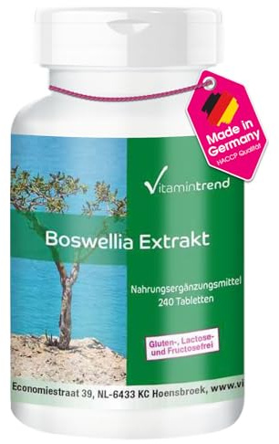 Vitamintrend Estratto di Boswellia, 240 compresse, standardizzato in acidi boswellici, integratore alimentare vegano senza magnesio stearato, prodotto in Germania