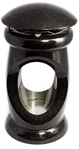 Afterglow Lampe funéraire Deluxe en granit véritable - Noir - Hauteur : 26 cm - Diamètre : 15 cm - Avec socle - Décoration funéraire