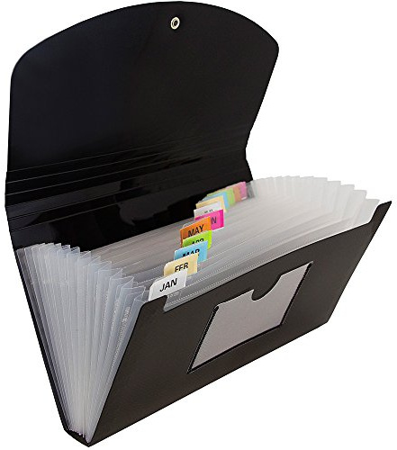 JAM PAPER Accordion Folders - 13 Pocket Plastic Expanding File - Check Size - 5 x 10 1/2 - Black - Sold Individually