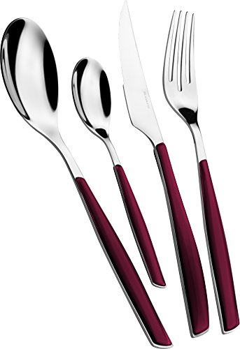 BUGATTI, Glamour, 24-delars bestickset i rostfritt stål 18/10 och rött GRANAThandtag. Bestickset för 6 personer bestående av 6 skedar, 6 gafflar, 6 knivar och 6 kaffeskedar