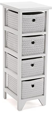 VERSA Ohai Mobile Bagno, Mobiletto Bagno Salvaspazio, Mobiletti, Cassettiera con 4 cassetti per riporre Gli Oggetti, Misure (A x L x l) 72 x 30 x 25 cm, Legno, Colore Bianco
