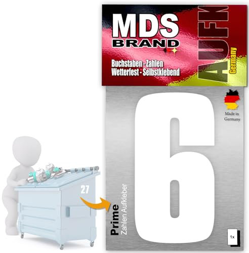MDS Brand Prime 15cm Zahlen Aufkleber Klebezahlen Selbstklebend Hausnummer Aufkleber Weiss (6)