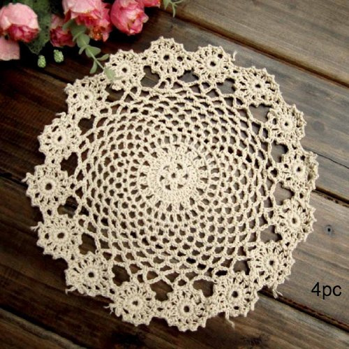 kilofly Tovagliette all’americana, centrini di cotone a uncinetto, confezione da 4 pezzi, motivo: ghirlanda, 17,78 cm, Cotone, Beige, 18 cm