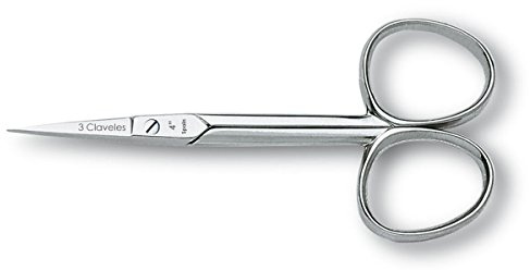 3 Claveles - Tijera Manicura Recta De 10 Cm, Para Cortar Y Remover Cutículas De Las Manos, Manicura Profesional, Acero Carbono, Niquelada, Forjada, 4, 38 g