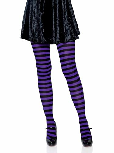Leg Avenue Women's Nylon Striped Tights, Black/Purple, 1X