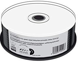 CD-R 700MB|80min 52-fache Schreibgeschwindigkeit, vollflächig bedruckbar (Tintenstrahldrucker), Schwarze Schreibseite, 25er Cakebox