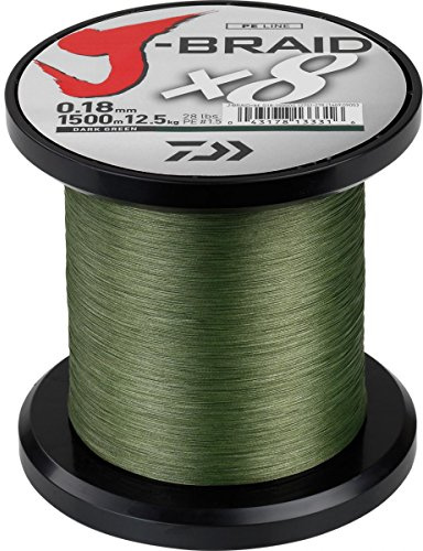 Daiwa J-Braid 8 Braid 0.42mm, 46.5kg / 103.0lbs, 1500m dunkelgrün, rund geflochtene Angelschnur