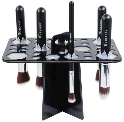 BEAKEY Make up Brush Drying Rack, Collapsible Makeup Brush Holder 28 Holes Makeup Brush Dryer Stand - Black