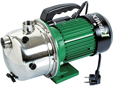 Ribimex Pompa di Superficie Autoadescante JET INOX, Motore 970 W, Portata 2700 L/h, 4 Bar, Prevalenza 40 m, Aspirazione Fino a 7 m, Corpo in Inox, Ideale per Irrigazione e Uso Domestico - PRGJET101I