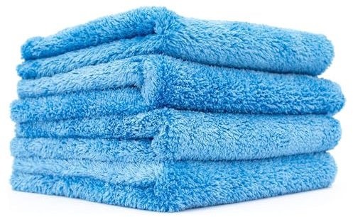 The Rag Company - Eagle Edgeless 500 (4-Pack) Professional Korean 70/30 Blend Super Plush Microfiber Detailing Towels, 500GSM, 16in x 16in, Blue