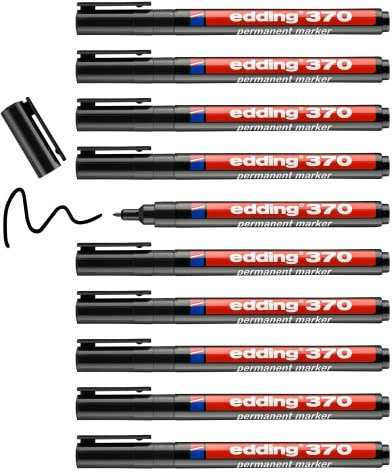edding 370 - black - box of 10 - fine bullet nib 1 mm - waterproof, quick-drying - multi-purpose marker, universal pen - for cardboard, plastic, wood, metal, glass, pebbles, canvas