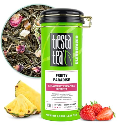 Tiesta Tea - Fruity Paradise, Loose Leaf, Strawberry Pineapple Green Tea, Premium Blend, Medium Caffeinated Green, Make Hot or Iced & Brews Up to 50 Cups, 4oz Refillable Tin