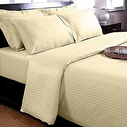 Homescapes 2-teiliges Damast-Bettwäsche-Set vanille aus 100% ägyptischer Baumwolle mit Satin-Streifen, 1 Bettbezug 135x200 cm & 1 Kissenbezug 48x74 cm
