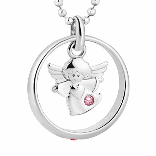 fish Sterling-Silber Kinderkette Mit Engel-Anhänger Und Rosa Kristall Für Taufe