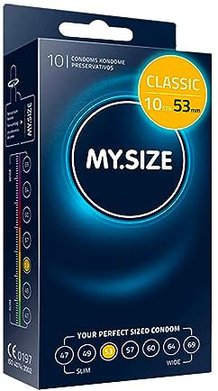 MY.SIZE Classic Kondome 53 mm, Größe 4 I 10 Stück Standardpackung I gefühlsecht hauchzart I 0,07 mm Wandstärke I vegan I für Men