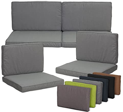 Beo Lounge Auflagen Set Monaco 8-teilig - Atmungsaktiv, Maschinenwaschbar, UV-beständig - Gartenmöbel Kissen für Rattanmöbel in Hell-Grau - Passend für Allibert Lounge-Möbel