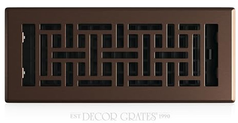 Decor Grates Metal Oriental Decorative Air Vent Cover 4x12 Floor Register – Adjustable Control Lever – AC Floor Vent Covers for Home Floor Vents – Fits 4 x 12 Inch Opening – Rubbed Bronze (AJH412-RB)