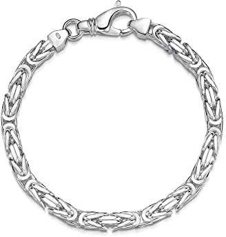 Silberketten Store Königsarmband 925 Silber Herren 5 mm Stärke I Männer Silberarmband mit Karabiner Verschluss I Armkette Herren vierkant hochglanz