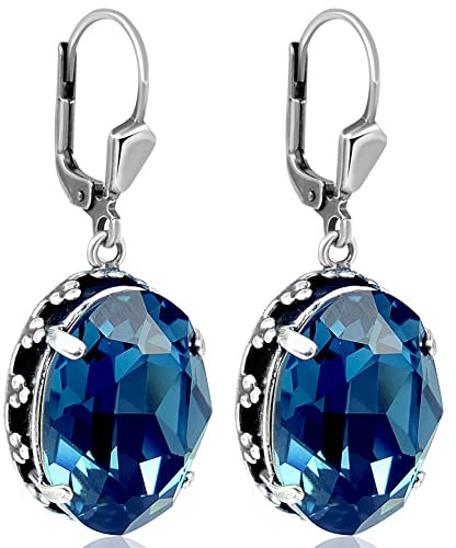 Jugendstil Ohrringe Silber Blau Marken-Kristalle aus Österreich Montana Dunkelblau Ohrhänger NOBEL SCHMUCK