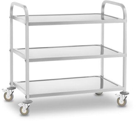 Royal Catering Chariot de Service Desserte Cuisine à roulettes 3 Plateaux RCSW 3 (101x55x96,5cm, capacité de Charge 480 kg, épaisseur des étagères 3cm)