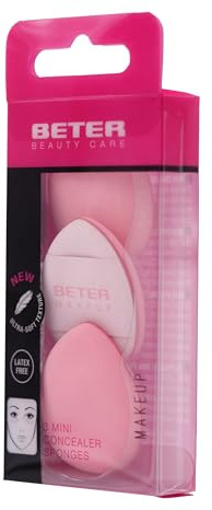 Beter - Set 3 Mini Spugne per Trucco per Correttore, Texture Ultrasoft, Precisione nel Contorno Occhi e Imperfezioni, Massima Copertura con Correttore Liquido o in Crema
