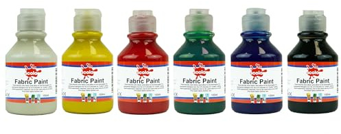 Scola Textile Fabric Paint, 6 Assorted Colours, 150ml Bottles, School Supplies, Art and Crafts Projects, Children's Craft Projects, For Kids