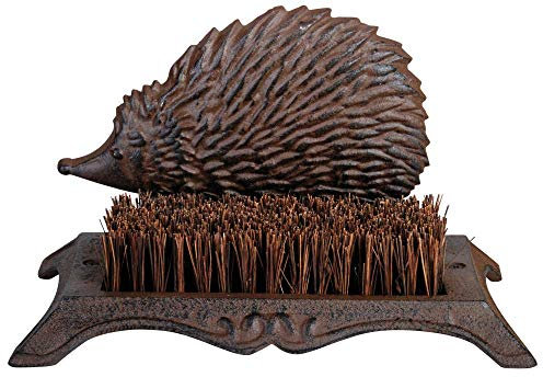 Esschert Design Schuhabstreifer, Fußabtreter Motiv Igel aus Gusseisen mit Bürste, ca. 25 cm x 16 cm x 15 cm