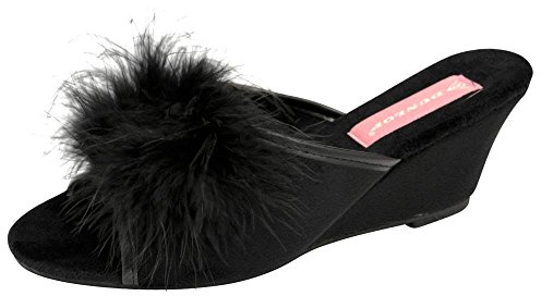 DUNLOP Ladies Famous Boa Jewelled Wedge Heel Mule Slippers UK Size 3,4,5,6,7,8,
