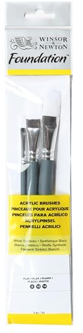 Winsor & Newton 5295002 Foundation Pinselsets, Acrylpinsel, 3er Set, Flachpinsel Nr. 4, 10, 14 - kurzer Stiel