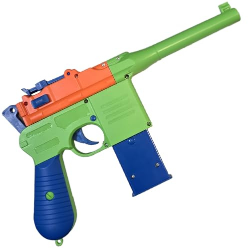 Toshi Station Broomhandle Toy Gun Soft Bullet Blaster Pistol – 7-Round Removable Magazine, Fun Slide Action, 10 Soft Bullets, Safety Orange, Kids Roleplay Ages 6+