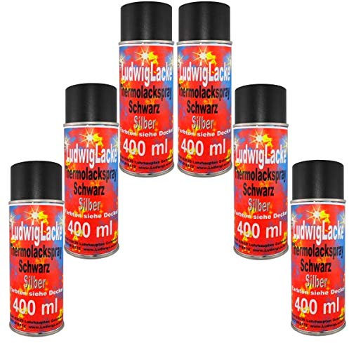 6 x Thermolack Spray 400ml Schwarz Auspuff Motor Autolack