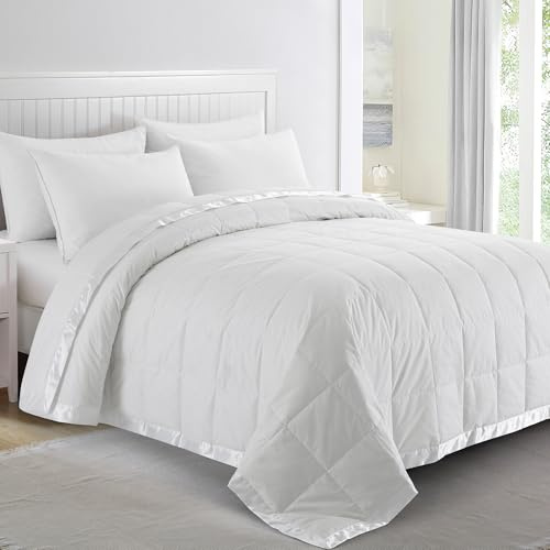 puredown® Blankets King Size - Soft Lightweight Down Blanket for Bed, Cozy Warm Luxury Bed Blanket with Satin Trim, White (108X90)