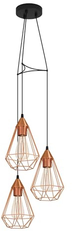 EGLO Pendelleuchte Tarbes, 3-flammige Vintage Hängelampe im Retro Look, Esszimmerlampe aus Metall in Kupfer und Schwarz, E27 Fassung, Ø 31 cm
