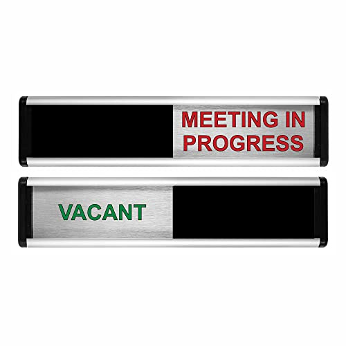 ViroDisplay® Vacant/Meeting in Progress Sliding Door Sign – Original Edition – 214 x 60mm – Anodised Silver Profile with Black End Caps – Self-Adhesive Fixing
