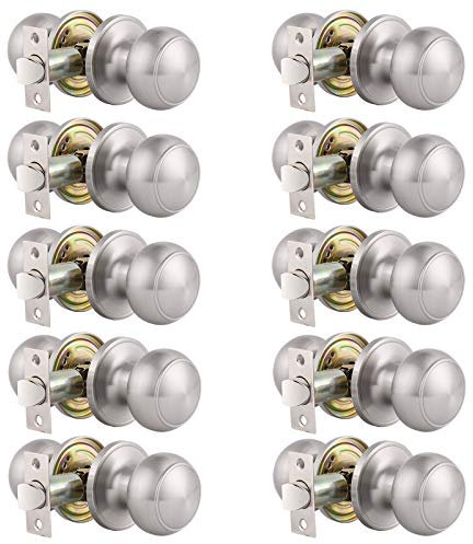 Gobrico - Pomos redondos de níquel satinado para puerta de entrada/pasaje, 1 – 10 unidades