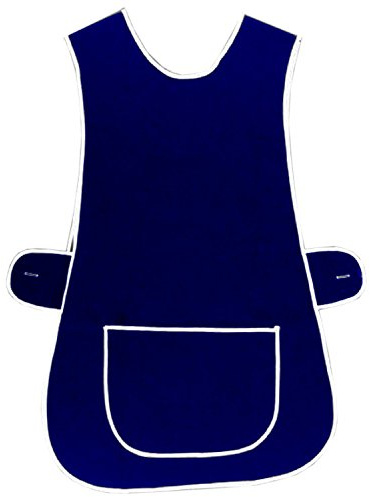 MyShoeStore Tabard Work Apron with Side Button Fastening and Large Centre Pocket for Kitchen Cleaning Catering, Navy Plain, 3XOS