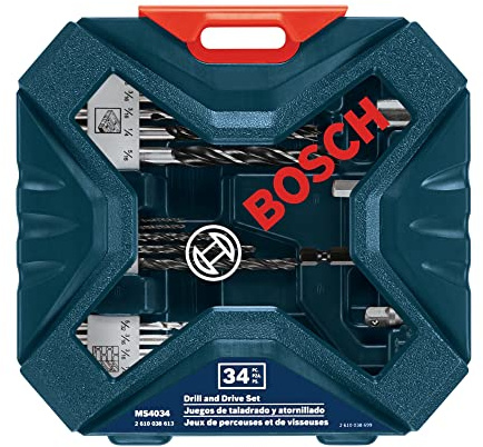 BOSCH MS4034 - Juego mixto de perforación y atornillado de 34 piezas con estuche incluido para aplicaciones en madera, metal y mampostería