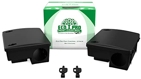 Rat Bait Stations 2-Pack | Refillable Outdoor Mouse Bait Station with 2 Locks & Keys | Weather-Resistant Rodent Bait Box for Indoor & Outdoor | Pet & Kid-Safe Rat Trap Alternative Medium Size