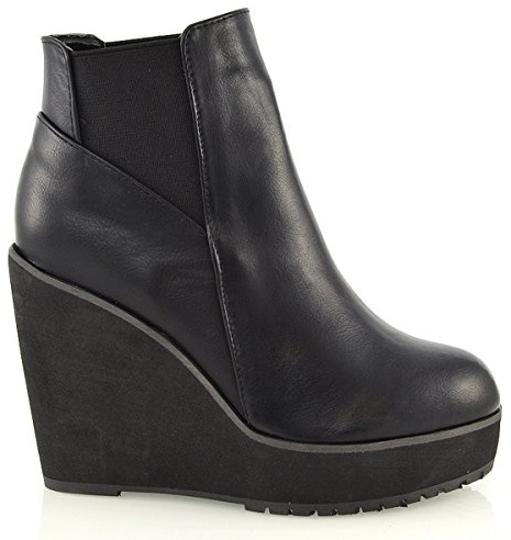 ESSEX GLAM Womens Wedge Heel Chelsea Chunky Cleated Platform Ladies Ankle Boots Shoes Size 3 4 5 6 7 8