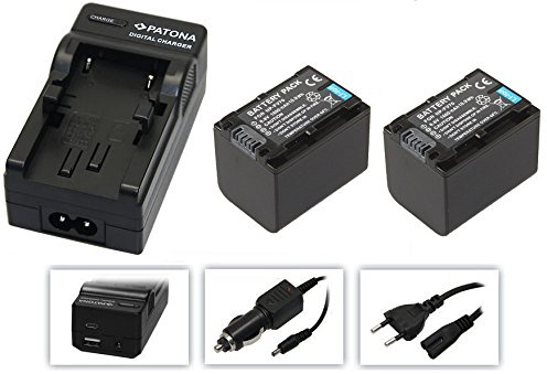 3in1-SET für den Sony HDR-CX625 Full HD Camcorder - 2 Premium Akkus für Sony NP-FV70 (Starke 1600mAh) + 4in1 Ladegerät (u.a. mit USB/Micro-USB und Kfz/Auto) inkl. PATONA Displaypad
