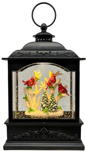 AOMIL Christmas Snow Globes Lantern with Music & Timer - USB/Battery Operated LED Glittering Globe Lantern, Snow Globe Decoration for Home Holiday Decor (Red Robin)