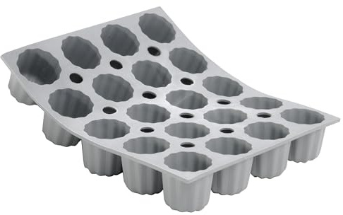 de Buyer - 20 Silikon-Miniformen ELASTOMOULE Bordelais - geriffeltes Gebäck - 21 x 17,6 cm Durchmesser - 1,9cl - 1856.21D, Grau