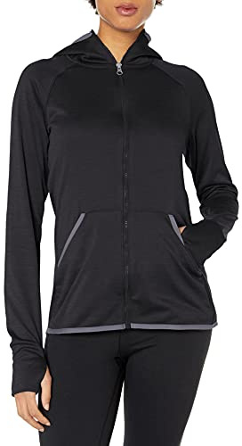 Hanes womens Sport Performance Full Zip Hoodie Fleece Jacket, Black Heather/Dada Grey Binding, X-Large US