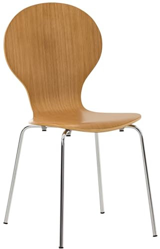 CLP Stapelstuhl Diego I Komfortabler Esszimmerstuhl I Metallgestell, Holzsitz I Ergonomisches Design I Platzsparend In Esszimmer Und Küche, Farbe:Eiche