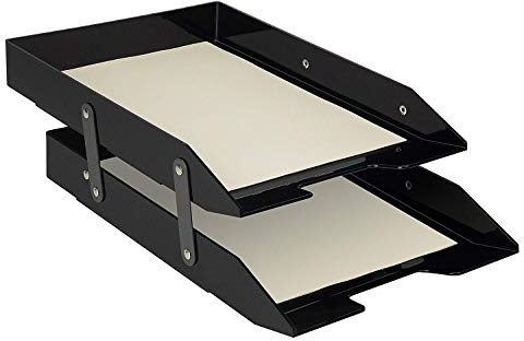 Acrimet Bandeja de Papel Articulada, Organizador de Cartas y Papeles en Plastico de Carga Frontal para Oficina A4 (2 Niveles) (Color Negro)