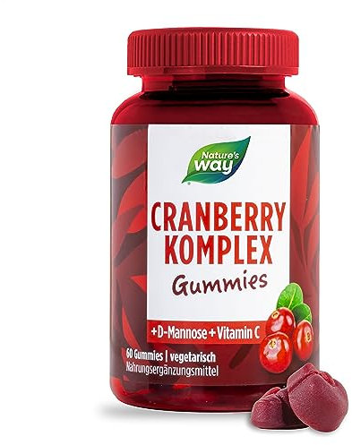 Cranberry Gummibärchen I 3in1 Cranberry- D-Mannose und Vitamin C I Hochwertiger Cranberryextrakt mit natürlichem Geschmack I Als Alternative zu Cranberrypulver I 60 Stk