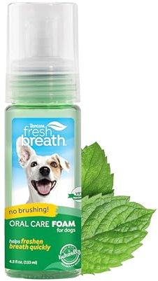 TropiClean Fresh Breath Dog Teeth Cleaning Foam - Dental Care Solution - Breath Freshener Oral Care - Foam for Bad, Smelly Dog Breath - Derived from Natural Ingredients, Mint, 4.5oz