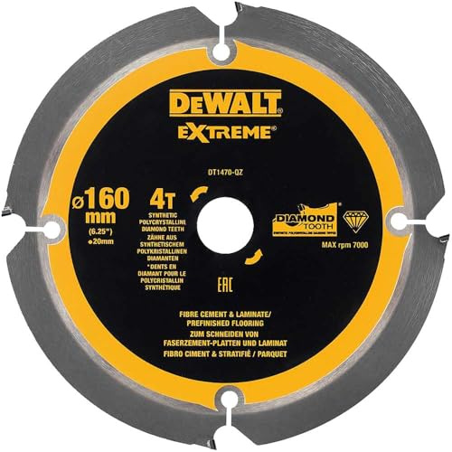 DEWALT Faserzement-Kreissägeblatt DT1470 (Sägeblatt-ø: 160/20 mm, 4 Zähne, Zahnwinkel: 12°, speziell für Faserzement-Platten und Laminat entwickelte Kreissägeblätter) 1 Stück