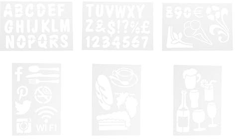Securit Liquid Chalkmarker Pen Stencil Set for Display Signage - 6-Piece Set, Transparent Stencil Set for Blackboards in Cafe or Restaurants, Assorted Shapes & Letters Stencil Set, Craft Supplies