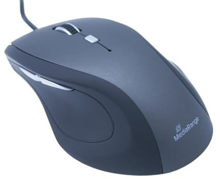 MediaRange PC-Maus mit Kabel und 3 Tasten, optischer Sensor, DPI einstellbar, Optische Maus inkl. Scroll-Rad, mit USB 2.0 Anschlusskabel, für Rechts- und Linkshänder geeignet, Farbe schwarz/grau